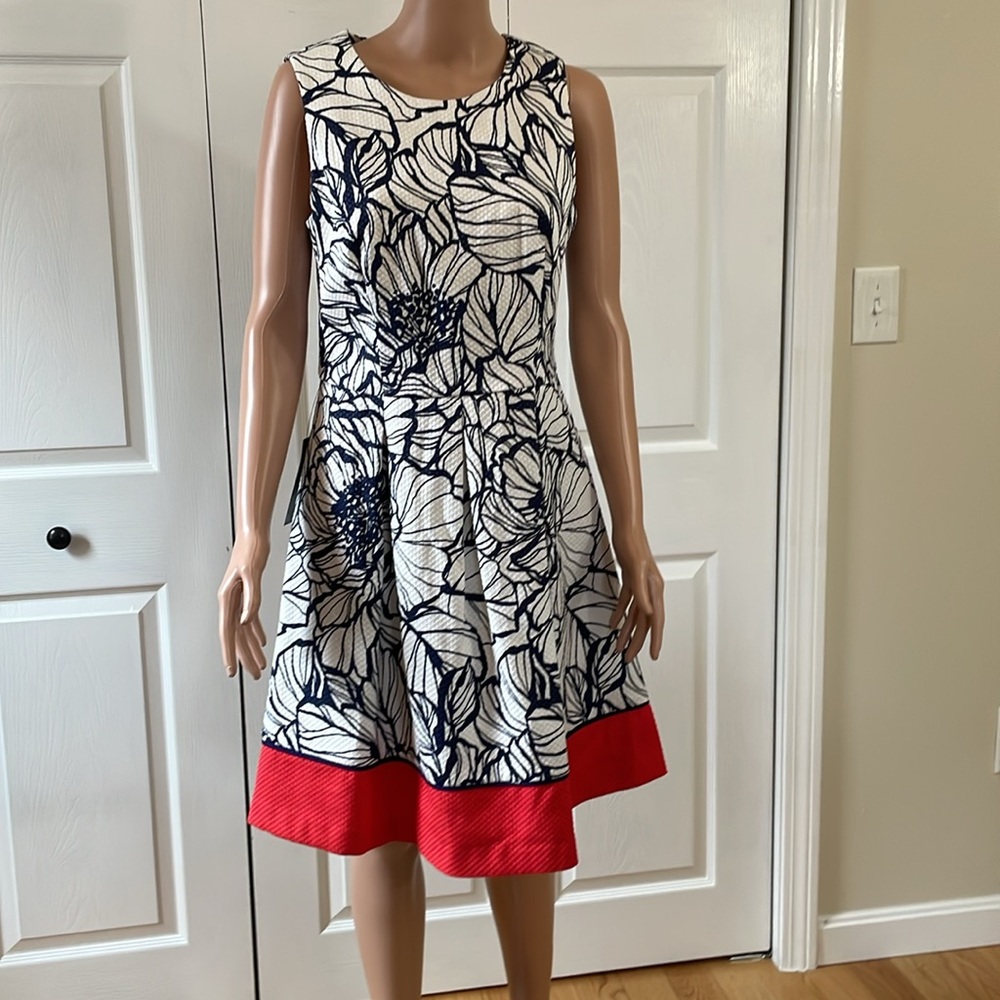 The Limited Floral Summer Dress Sleeveless Fit & Flare Red Hem